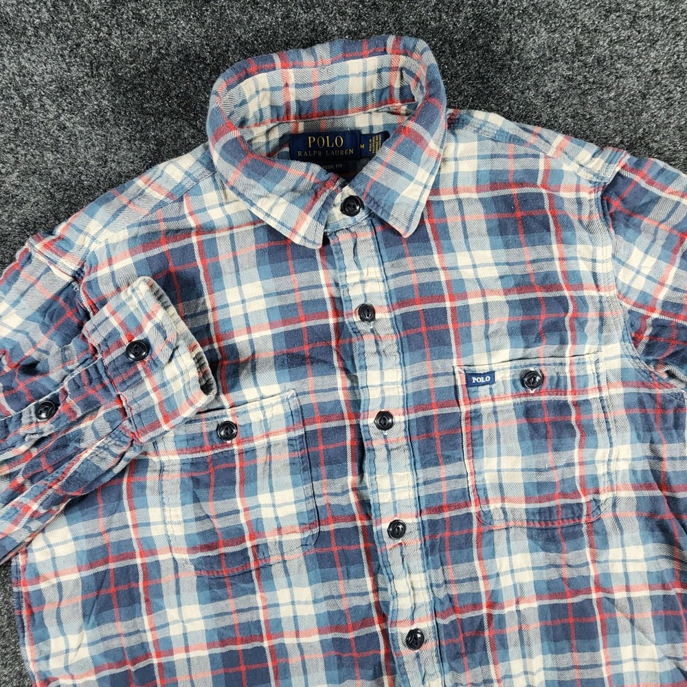 Polo Ralph Lauren Button Down Men M Blue Red Plaid Classic Fit Flannel Shirt